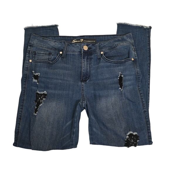 Seven7 Premium Womens 12 Skinny Distressed Raw Hem Jeans - Picture 4 of 11